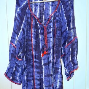 Multiples Blue and Red Tie-Dye Tunic